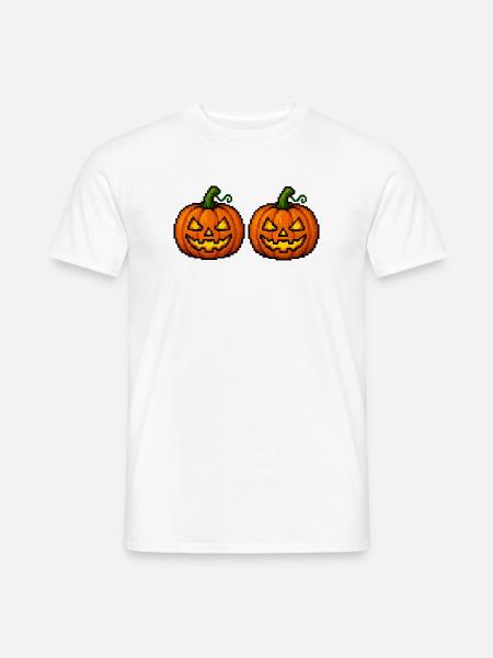 Pixel Halloween Kürbisse Paar - Männer T-Shirt - Weiß