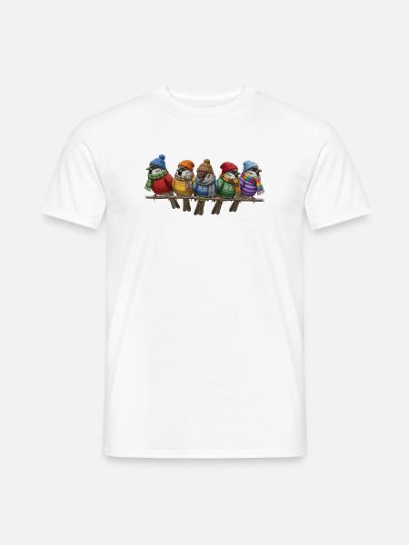 Spatzen in Strickpullovern Winter Weihnachten - Männer T-Shirt - Weiß
