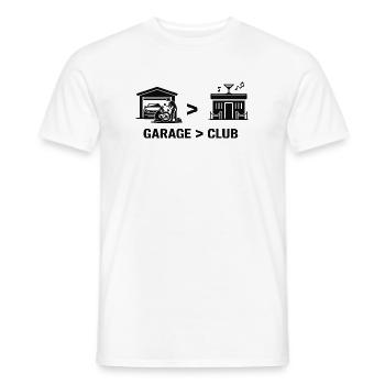 Garage vs Club Workshop Night - Men's T-Shirt - white - Front - AI Model Male 178 dark (178cm)
