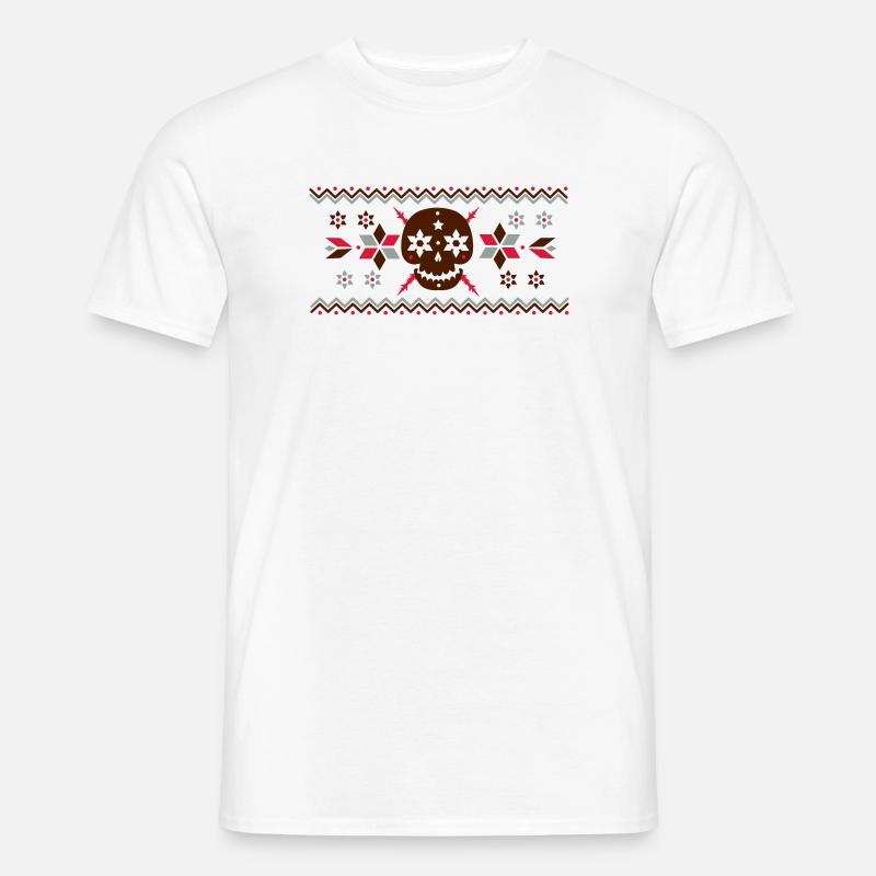 Skull Muster im Norweger Stil - Männer T-Shirt - Weiß