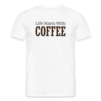Life Starts With Coffee - Coffee Lover Saying - Men's T-Shirt - white - Front - AI Model Male 178 dark (178cm)