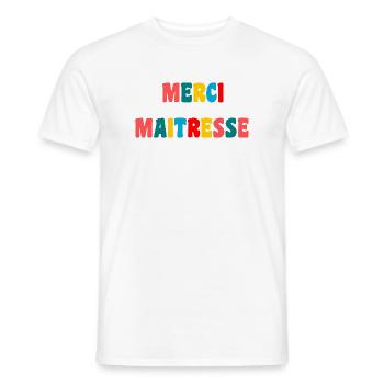 MERCI. MAÎTRESSE. MAÎTRE. MERCI MAÎTRESSE - T-shirt homme - blanc - Devant - AI Model Male 178 dark (178cm)