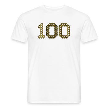 100. 100 YEARS. 100th ANNIVERSARY. BIRTHDAY 100 - Men's T-Shirt - white - Front - AI Model Male 178 dark (178cm)