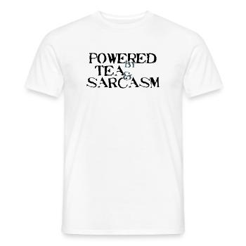 Powered by Tea &amp; Sarcasm - Men's T-Shirt - white - Front - AI Model Male 178 dark (178cm)