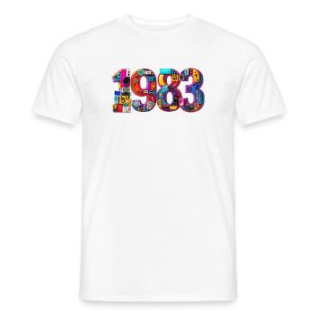 1983 – Mariage, date de naissance, année, diplôme d’études secondaires - T-shirt homme - blanc - Devant - AI Model Male 178 dark (178cm)