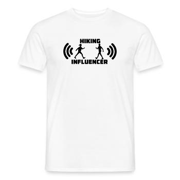 Marcher avec le texte Logo de l’influenceur de randonnée - T-shirt homme - blanc - Devant - AI Model Male 178 dark (178cm)