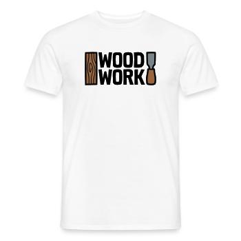 Wood Work Schriftzug Logo - Männer T-Shirt - Weiß - Vorne - AI Model Male 178 dark (178cm)