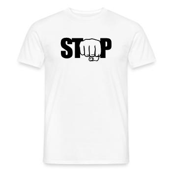 Stop | Faust | Fist - T-shirt homme - blanc - Devant - AI Model Male 178 dark (178cm)