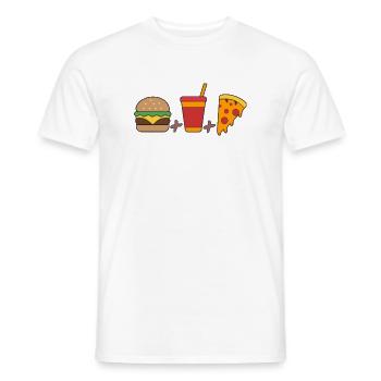 Fast–Food Trio: Burger, Soda, Pizza Slice in Bold - Men's T-Shirt - white - Front - AI Model Male 178 dark (178cm)