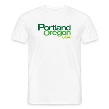 Portland, Oregon, États-Unis Typing - T-shirt homme - blanc - Devant - AI Model Male 178 dark (178cm)