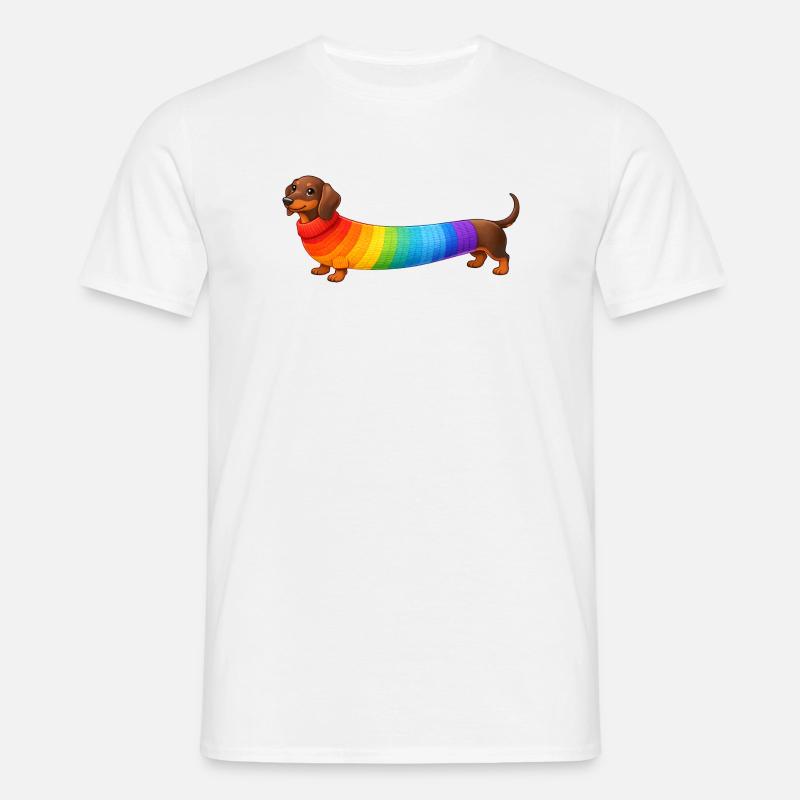 Dackel mit Regenbogen Pullover  - Männer T-Shirt - Weiß