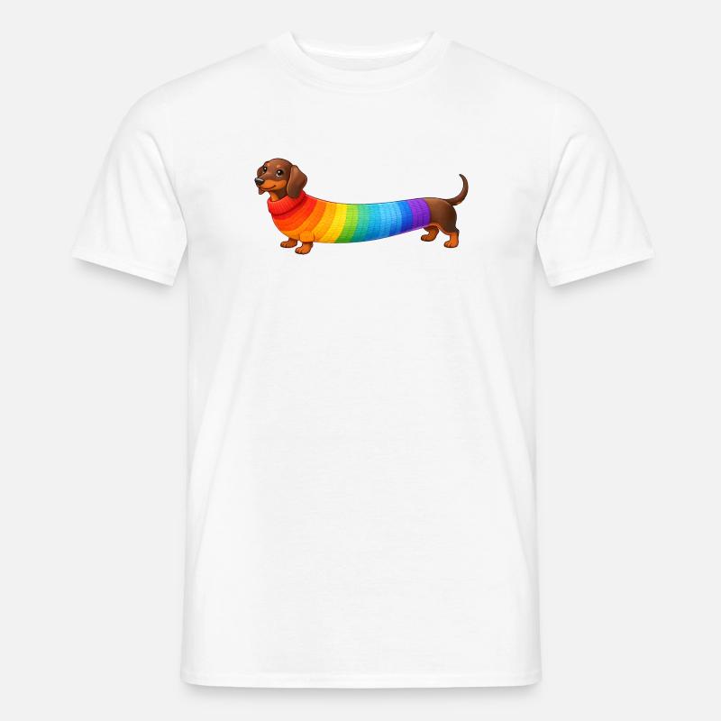 Teckel avec un pull arc-en-ciel - T-shirt homme - blanc