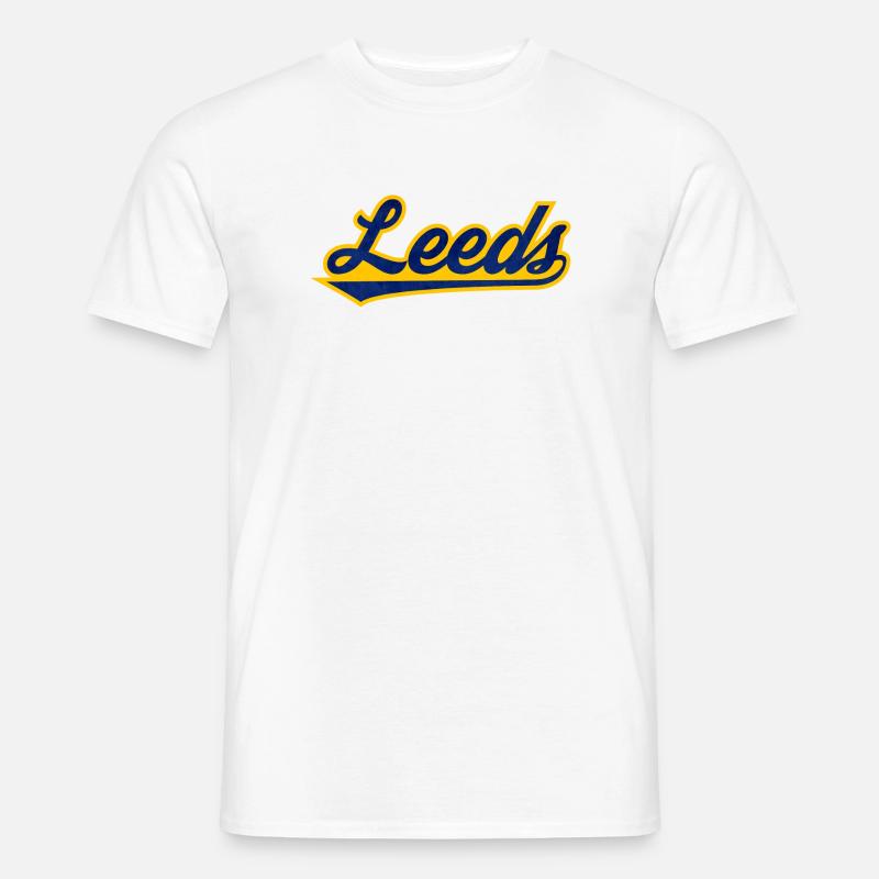 Leeds Script Logo Blau Gelb - Männer T-Shirt - Weiß