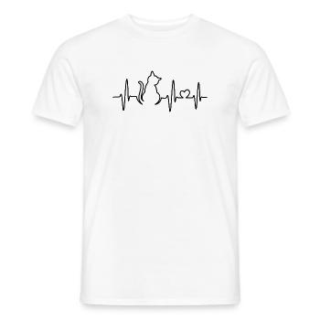 Icônes de traits de dessin de lignes de battement de cœur de chats - T-shirt homme - blanc - Devant - AI Model Male 178 dark (178cm)