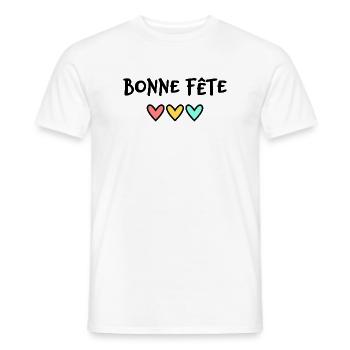 BONNE FÊTE. FÊTE DES MÈRES. FÊTE DES PÈRES. FÊTE - T-shirt homme - blanc - Devant - AI Model Male 178 dark (178cm)