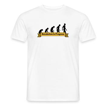 Devolution in Progress – Evolution Politik Satire - Männer T-Shirt - Weiß - Vorne - AI Model Male 178 dark (178cm)