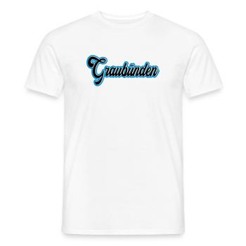 Graubünden Script with Blue Outline - Men's T-Shirt - white - Front - AI Model Male 178 dark (178cm)