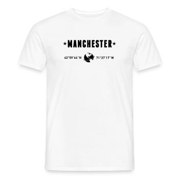 Manchester, Royaume-Uni, coordonnées Planète Terre - T-shirt homme - blanc - Devant - AI Model Male 178 dark (178cm)