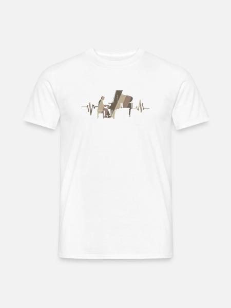 Pianist am Flügel mit Herzschlag - Männer T-Shirt - Weiß