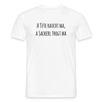 A Tüte raucht man, a Sackerl trägt man! Ein Wortsp - Männer T-Shirt - Weiß - Vorne - AI Model Male 178 dark (178cm)