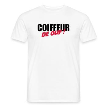 Coiffure / Coiffeur / Coiffeuse / Mode / Cheveux - T-shirt homme - blanc - Devant - AI Model Male 178 dark (178cm)