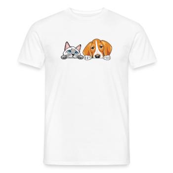 Peeking_Siamese_cat_and_Foxhound_dog - Männer T-Shirt - Weiß - Vorne - AI Model Male 178 dark (178cm)