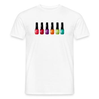 Colorful nail polish with "Nails" typography motif - Men's T-Shirt - white - Front - AI Model Male 178 dark (178cm)