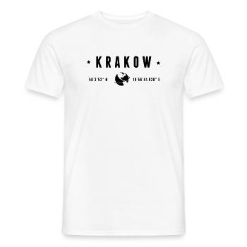 Krakow GPS Coordinates Globe Modern Typography - Men's T-Shirt - white - Front - AI Model Male 178 dark (178cm)