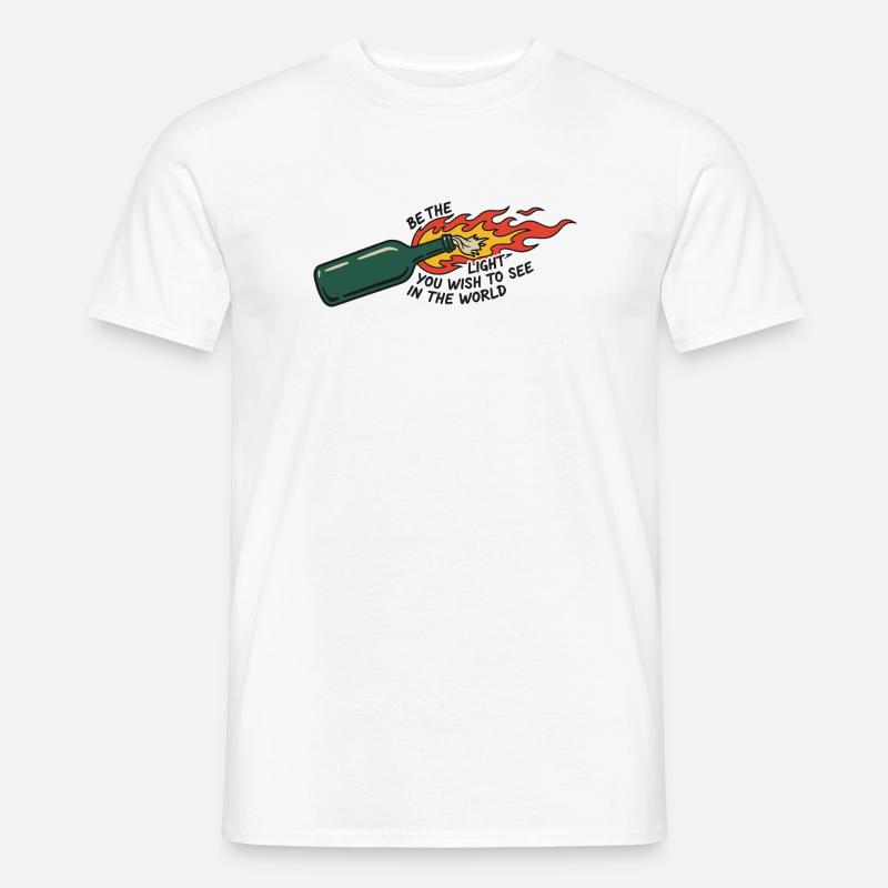 Flammende Flasche sei das Licht - Männer T-Shirt - Weiß