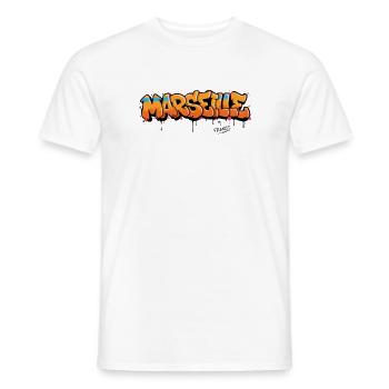 Graffiti Marseille Schriftzug mit Spritzern - Männer T-Shirt - Weiß - Vorne - AI Model Male 178 dark (178cm)