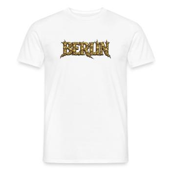 Berlin Skull Metal Font - Men's T-Shirt - white - Front - AI Model Male 178 dark (178cm)