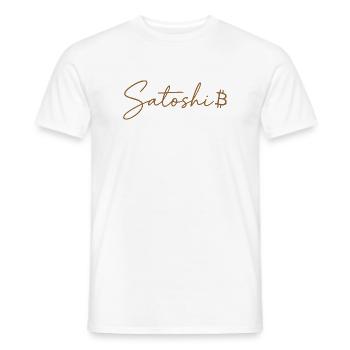 Satoshi Bitcoin Schriftzug Design Gold - Männer T-Shirt - Weiß - Vorne - AI Model Male 178 dark (178cm)