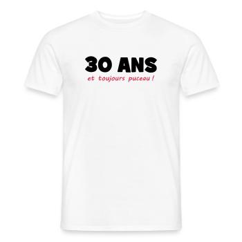 30 ans et toujours puceau ! - T-shirt homme - blanc - Devant - AI Model Male 178 dark (178cm)