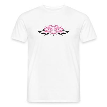 Lotus, Lotusblüte mit Blättern - T-shirt homme - blanc - Devant - AI Model Male 178 dark (178cm)