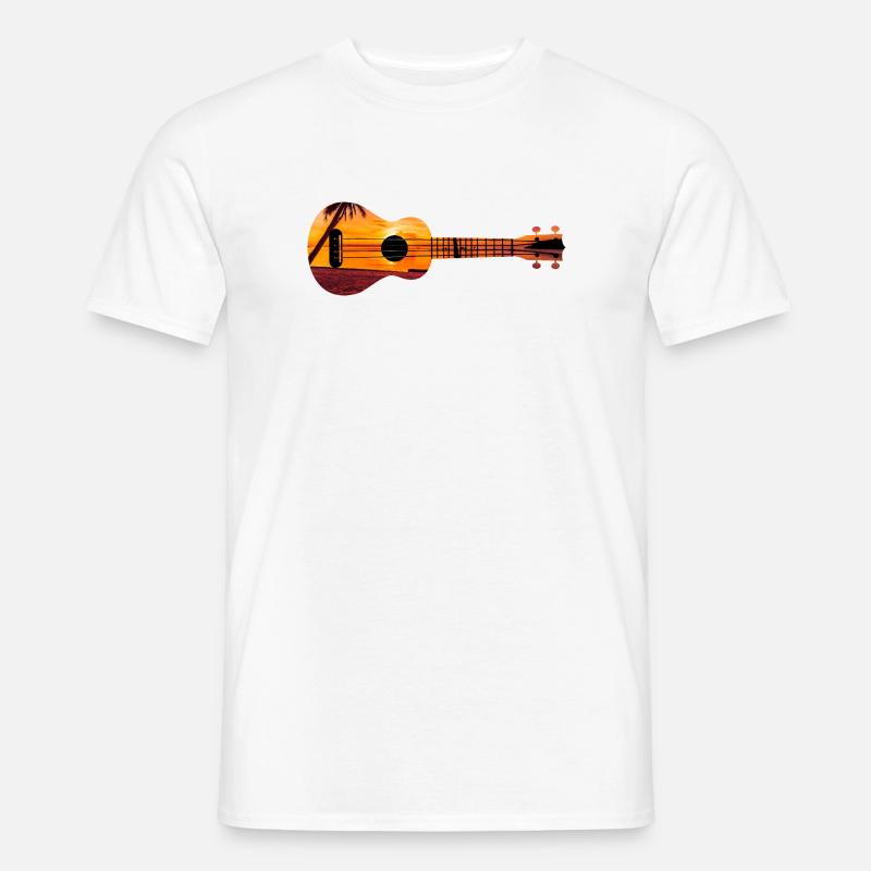 Hawaiian Ukulele Uke Beach Sunset - Männer T-Shirt - Weiß