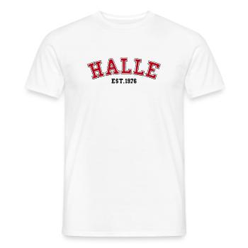 Halle fondée en 1976 - T-shirt homme - blanc - Devant - AI Model Male 178 dark (178cm)