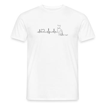 Katze Herzschlag – Line Art Design - Männer T-Shirt - Weiß - Vorne - AI Model Male 178 dark (178cm)