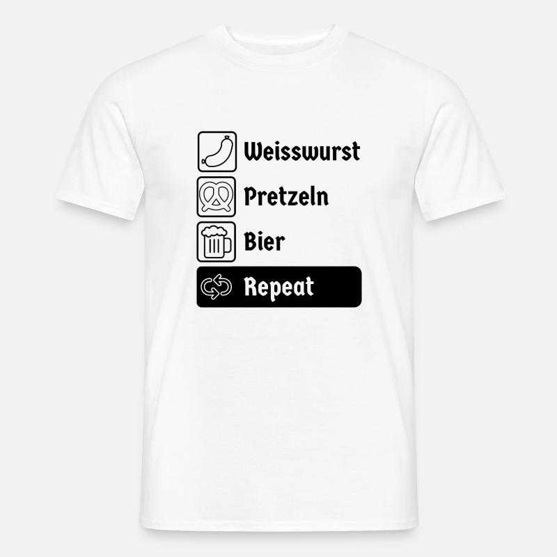 Weisswurst Pretzeln Bier Repeat - Männer T-Shirt - Weiß