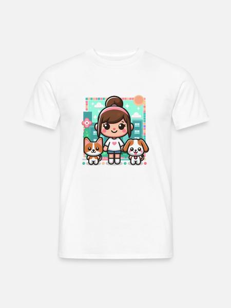 Niedliches Toca-Mädchen - Spielfigur mit Katze und Hund - Männer T-Shirt - Weiß