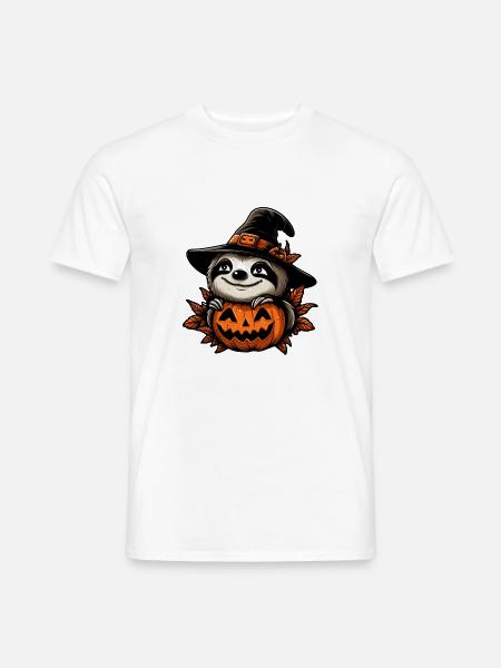 Halloween-Faultier-Kürbis-Fest - Männer T-Shirt - Weiß