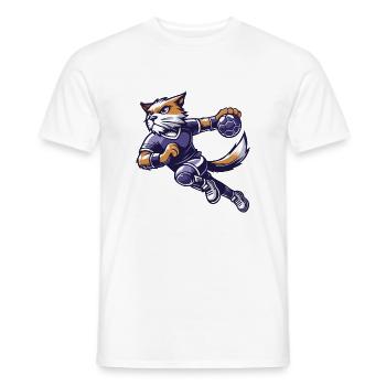 Le chat handballeur - T-shirt homme - blanc - Devant - AI Model Male 178 dark (178cm)