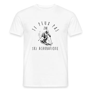 I can't, I have Freestyle skiing - Men's T-Shirt - white - Front - AI Model Male 178 dark (178cm)