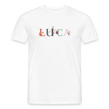 LUCA Namenskunst mit gestickten Blumen - Männer T-Shirt - Weiß - Vorne - AI Model Male 178 dark (178cm)