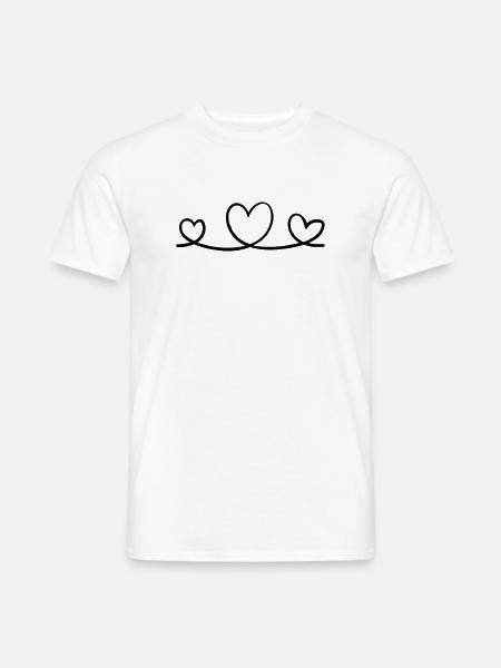 Graphique linéaire Trois cœurs – Motif minimaliste - T-shirt homme - blanc