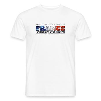 C’est la France que mon histoire a commencé - T-shirt homme - blanc - Devant - AI Model Male 178 dark (178cm)