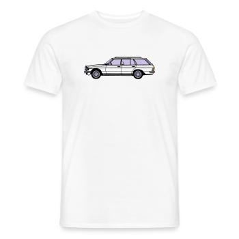 MB W123 T Model Kombi ...(25) - Männer T-Shirt - Weiß - Vorne - AI Model Male 178 dark (178cm)