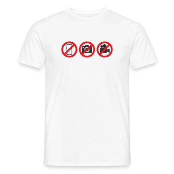 Pas de téléphone, pas de caméra, pas d’autocollant de panneau pour enregistrement vidéo - T-shirt homme - blanc - Devant - AI Model Male 178 dark (178cm)