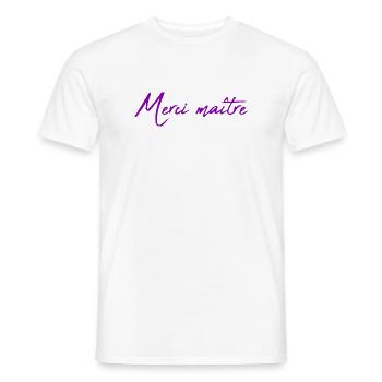 MAÎTRE. MAITRE. MERCI. MERCI MAÎTRE. MAITRE - T-shirt homme - blanc - Devant - AI Model Male 178 dark (178cm)