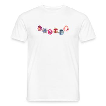 Easter letters on colorful eggs - Men's T-Shirt - white - Front - AI Model Male 178 dark (178cm)