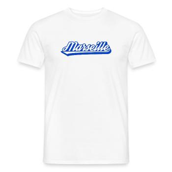 Marseille Retro Blue Script - Men's T-Shirt - white - Front - AI Model Male 178 dark (178cm)